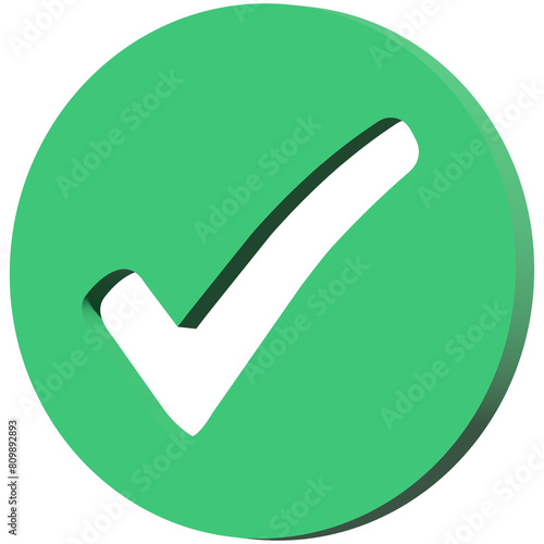 3d right icon, 3-dimension confirm and cancel sign of making agreement, positive symbol