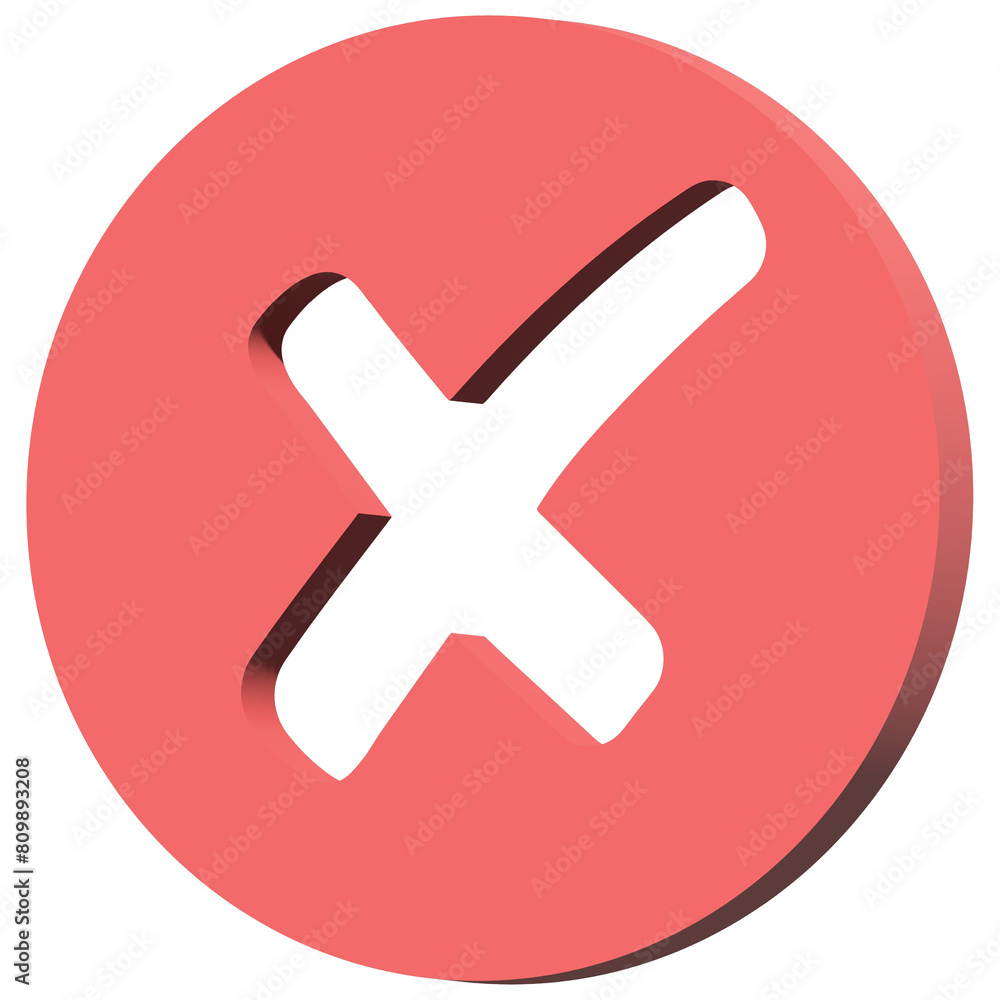 Fototapeta premium 3d wrong icon, 3-dimension confirm and cancel sign of making agreement, positive or negative symbol