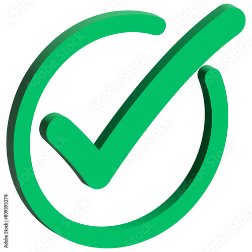 3d right icon, 3-dimension confirm and cancel sign of making agreement, positive symbol