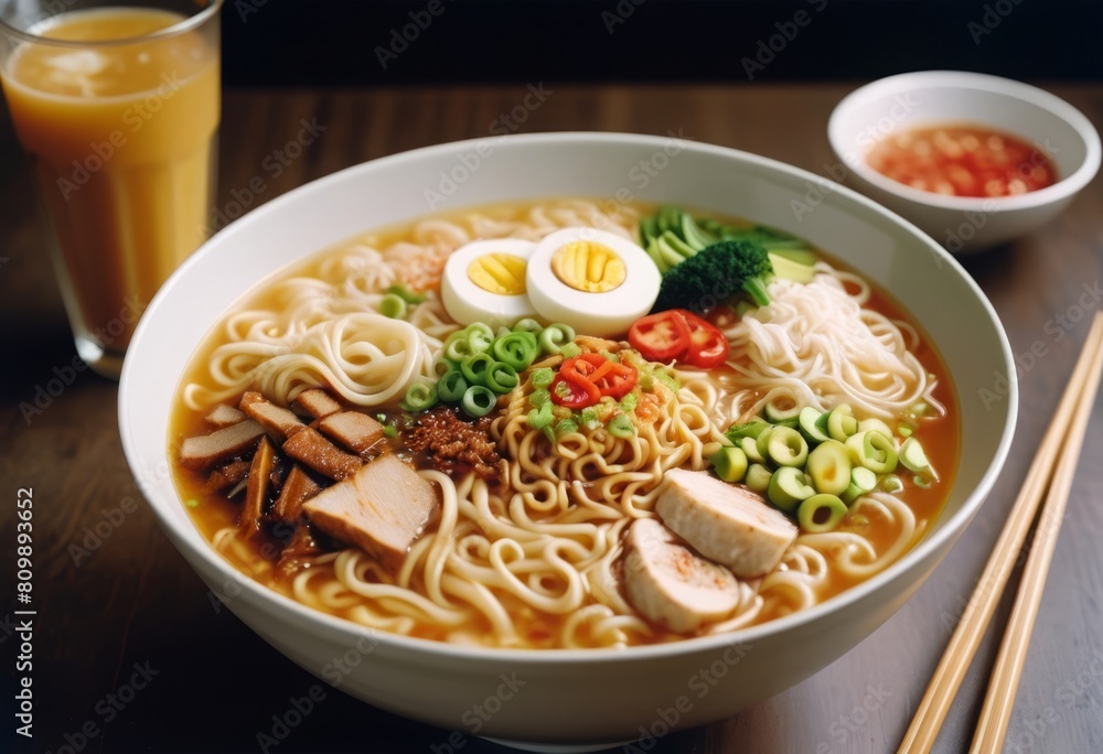 Tasty bowl of noodles with delicious toppings