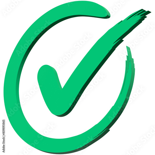 3d right icon, 3-dimension confirm and cancel sign of making agreement, positive symbol