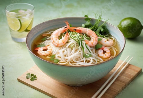 Tasty bowl of noodles with delicious toppings. Commercial food photography