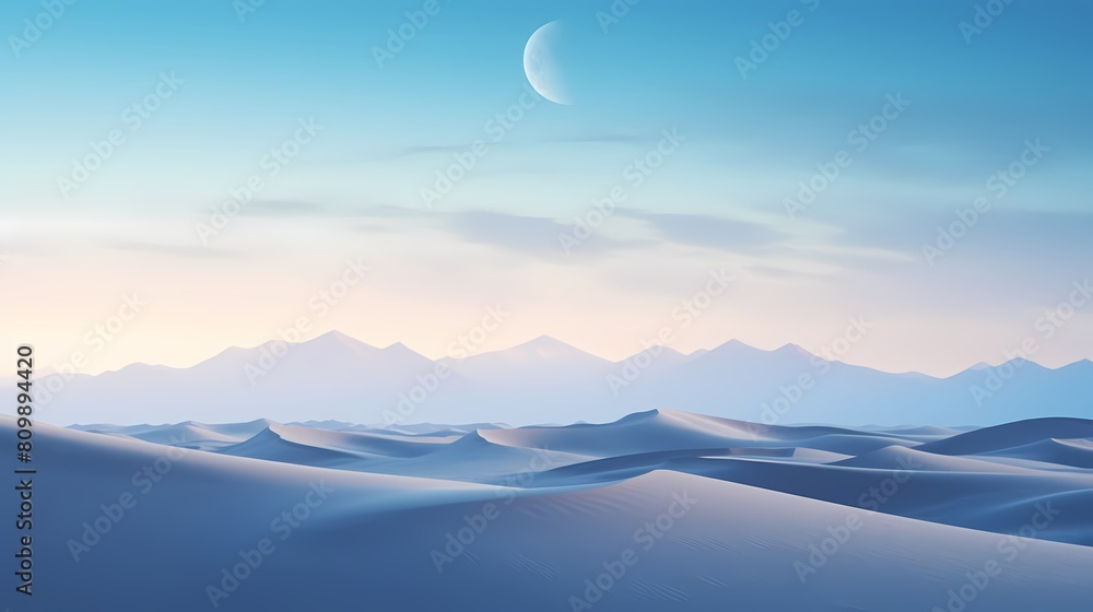 Blue and white moon and snowy mountains illustration poster background Blue and white moon and snowy mountains illustration poster background