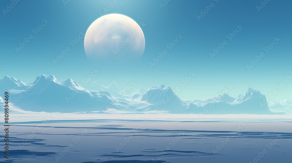 Blue and white moon and snowy mountains illustration poster background Blue and white moon and snowy mountains illustration poster background