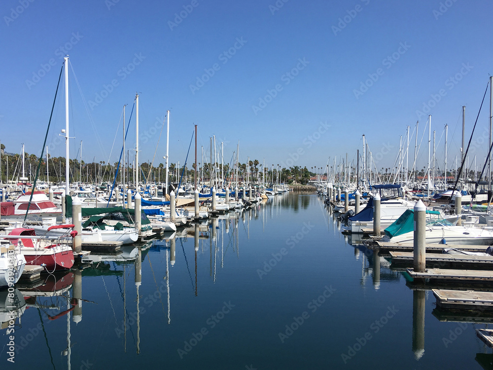 Boats in a southern California marina in tranquil waters