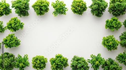 Top view of green trees on white background.