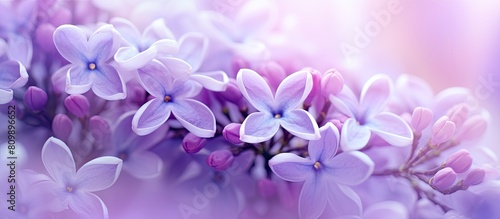 Abstract soft floral background with macro copy space image of lilac violet spring flowers © HN Works