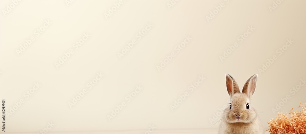 Fototapeta premium A charming copy space image featuring a small bunny design set against a lovely beige backdrop