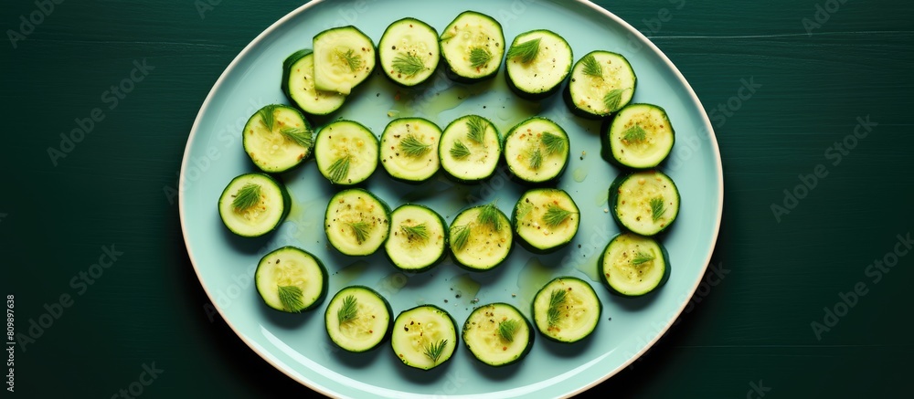 Zucchini slices arranged on a plate with ample copy space image Zucchini slices arranged on a plate with ample copy space image
