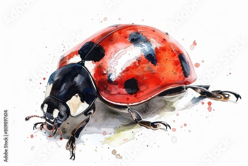 Ladybug,  Pastel-colored, in hand-drawn style, watercolor, isolated on white background photo