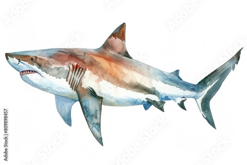 Shark   Pastel-colored  in hand-drawn style  watercolor  isolated on white background