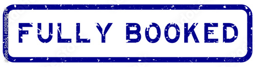 Grunge blue fully booked word square rubber seal stamp on white background