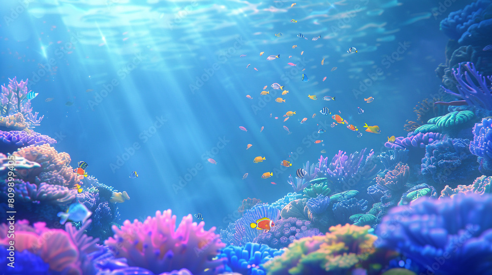 A colorful underwater scene with a variety of fish and coral. Cartoon style. A colorful underwater scene with a variety of fish and coral. Cartoon style.