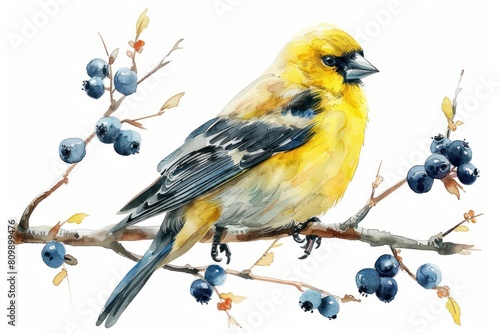 American goldfinch,  Pastel-colored, in hand-drawn style, watercolor, isolated on white background
