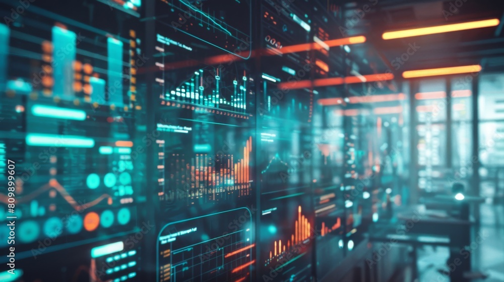 A creative collage of business graphs and charts arranged artistically on a workspace wall, inspiring productivity and innovation. A creative collage of business graphs and charts arranged artistically on a workspace wall, inspiring productivity and innovation.