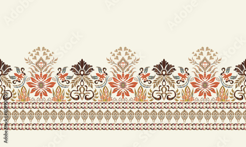 Hand draw Damask Ikat floral pattern.ink texture embroidery.Aztec style abstract hand drawn baroque.great for textiles  banners  wallpapers  wrapping vector design.