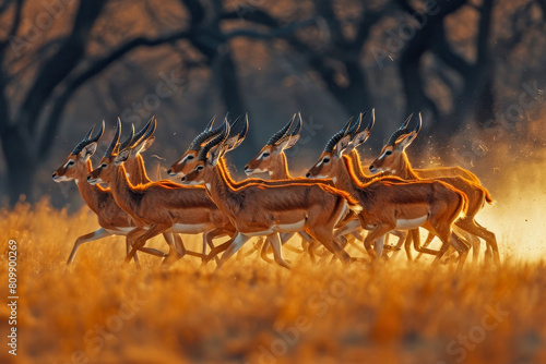 Herd of impala running photo