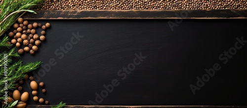 A collection of chalkboard and groats with copy space image photo