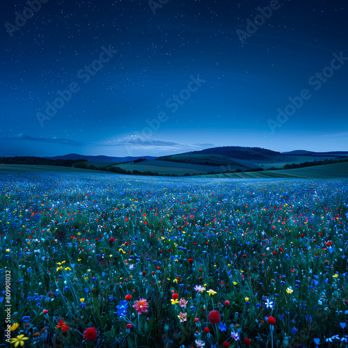 flowering field at night