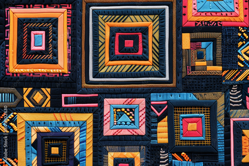 Geometric Embroidery, Modern geometric shapes and patterns, 2D illustration seamless pattern Geometric Embroidery, Modern geometric shapes and patterns, 2D illustration seamless pattern