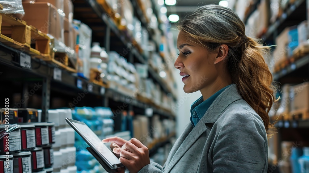 Asia female manager Supervisor is working in warehouse Asia female manager Supervisor is working in warehouse