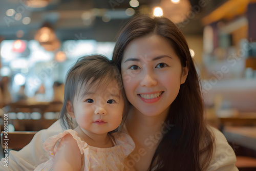 delightful snapshot of an Asian mother and her adorable child, their smiles lighting up frame with love and affection, conveying beauty of familial bonds, perfect for parenting magazines and websites