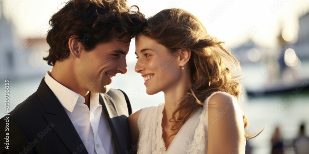 The newlyweds are experiencing the happiest moment of their lives in Venice. Generative AI. The newlyweds are experiencing the happiest moment of their lives in Venice. Generative AI.