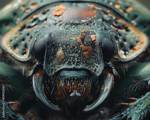 The detailed closeup of a ladybugs head exposes its tiny antennae and compound eyes, high resolution DSLR © F@tboy