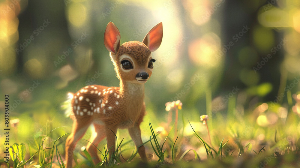 Fototapeta premium A cute baby deer in the forest