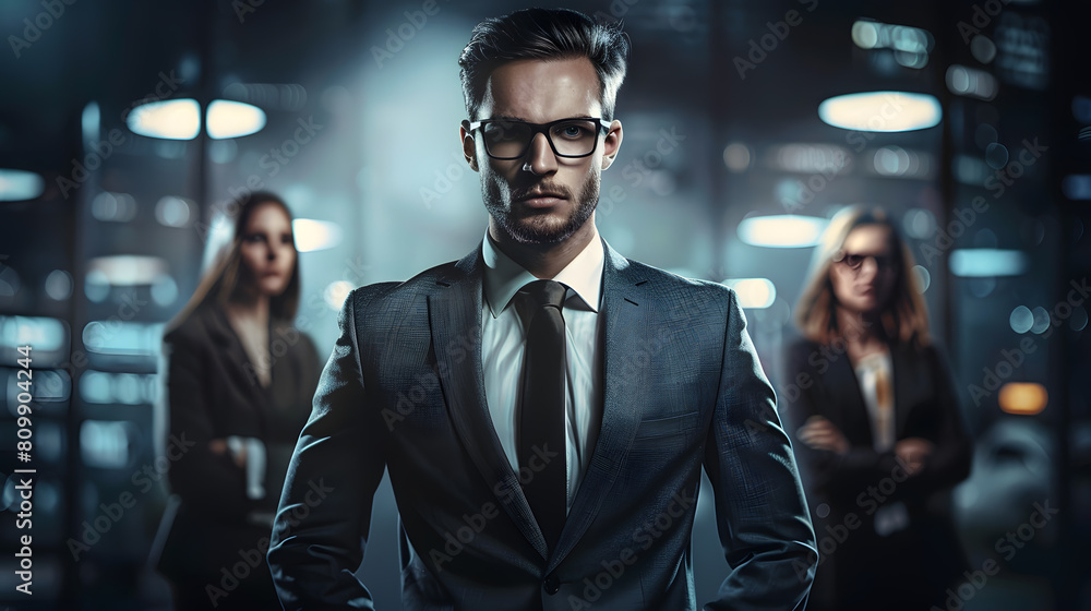 Portrait of a handsome young man in a business suit and glasses. Portrait of a handsome young man in a business suit and glasses.