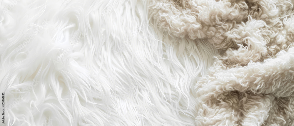 White Fluffy fur wool texture. Generative AI. White Fluffy fur wool texture. Generative AI.