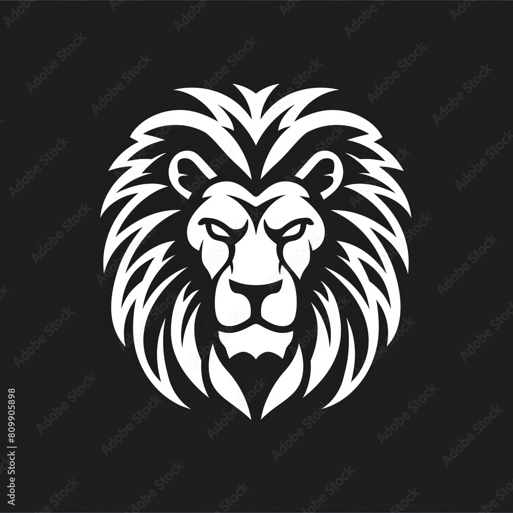 Monochrome logo with lion head, black background