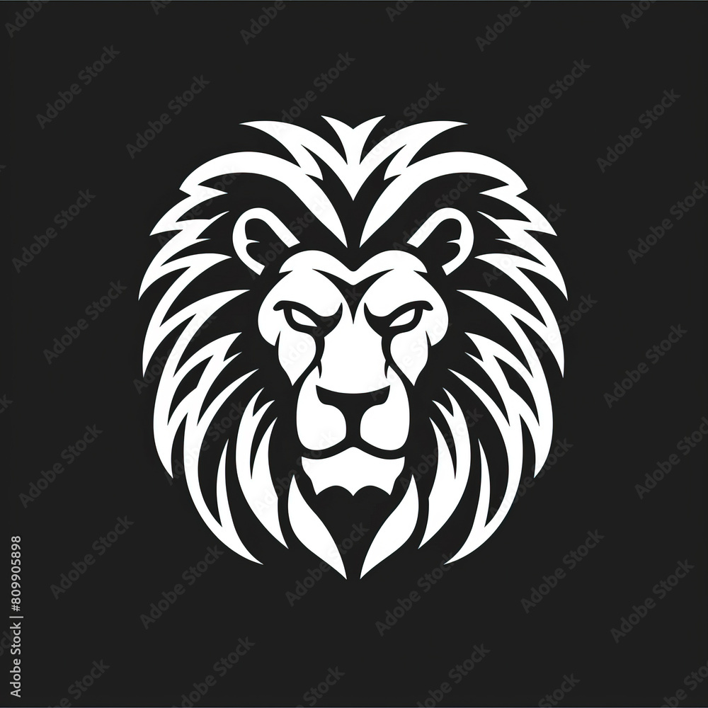 Monochrome logo with lion head, black background Monochrome logo with lion head, black background