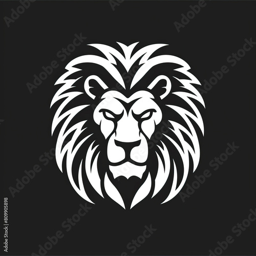 Monochrome logo with lion head, black background