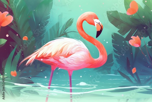 Summer flamingo. Pink vacation water. Generate Ai