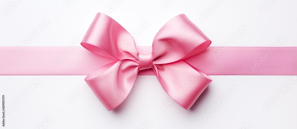 A pink bow is featured in this copy space image as it stands out against the white background A pink bow is featured in this copy space image as it stands out against the white background