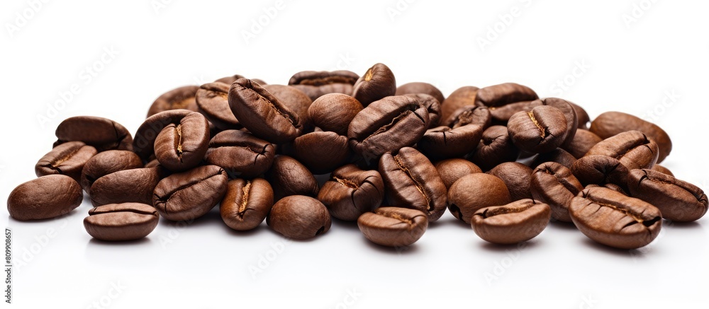 Image of roasted coffee beans with a textured background isolated on a white backdrop Includes copy space for text Image of roasted coffee beans with a textured background isolated on a white backdrop Includes copy space for text