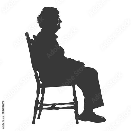 Silhouette elderly woman sitting in the chair black color only