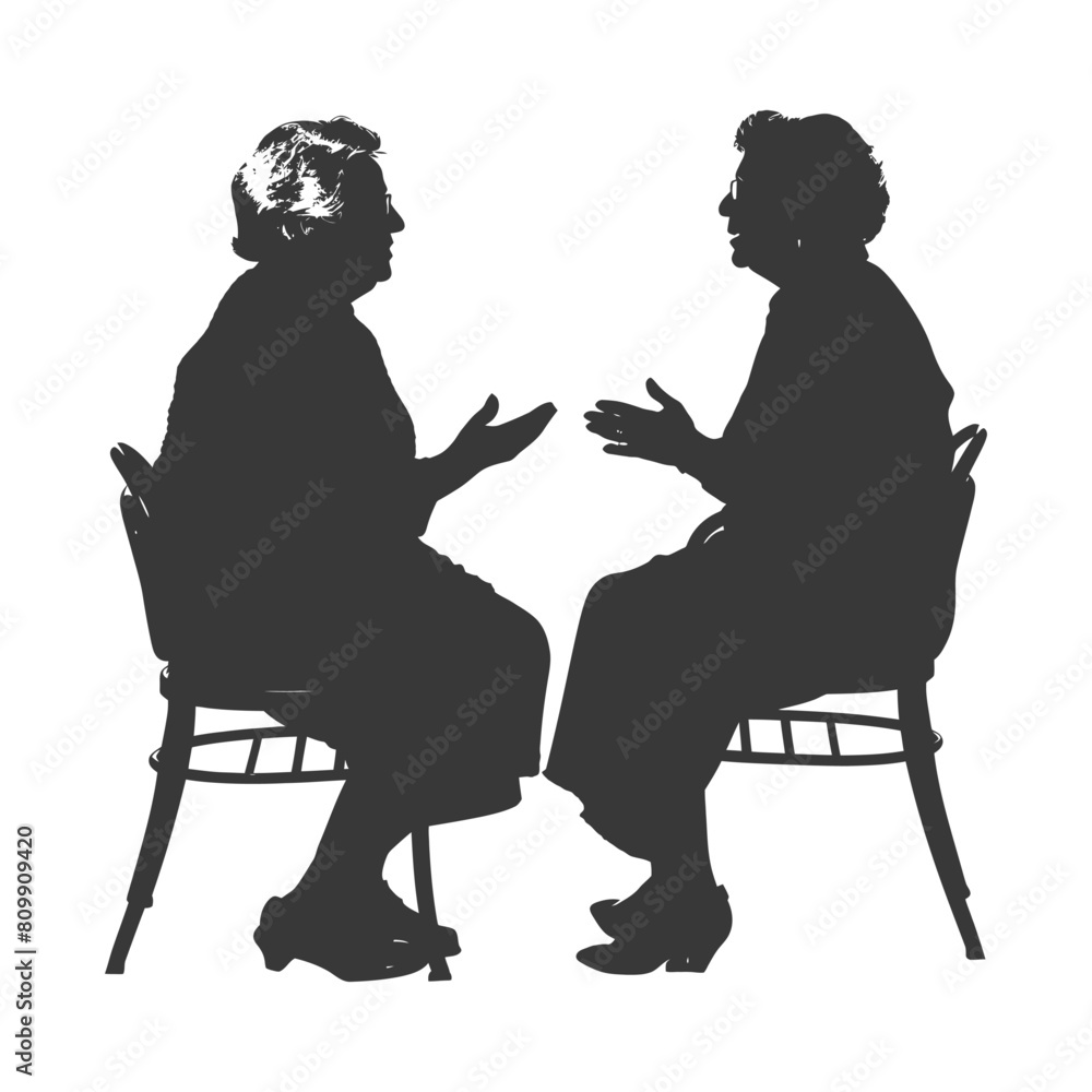 Silhouette elderly women and elderly women were sitting while talking black color only