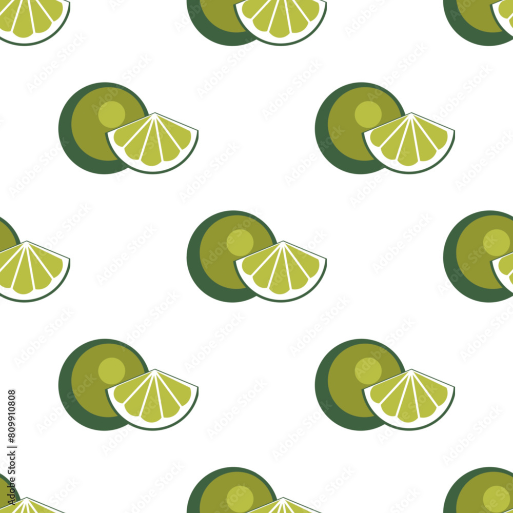 seamless pattern of limes whole and slices on a white background hand-drawn seamless pattern of limes whole and slices on a white background hand-drawn
