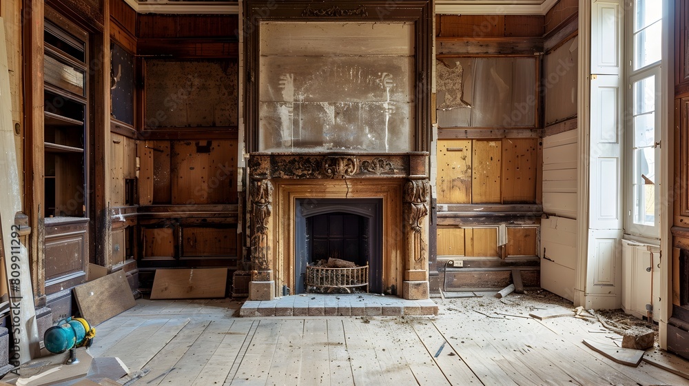 of a Classic Fireplace in an Antique Home,Showcasing Heritage and Craftsmanship