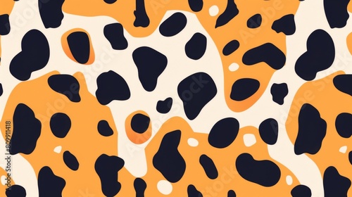 The image is a seamless pattern of black and orange leopard spots on a white background