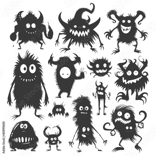 Silhouette funny monsters collection set black color only