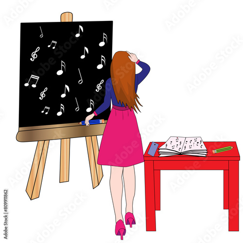 Profesora dando clase de música.