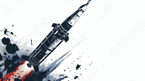 Satellite being launched into orbit by a rocket isolated on white background, pop-art, png 