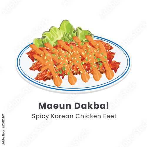 Hand drawn vector illustration of Maeun dakbal or Korean spicy chicken feet