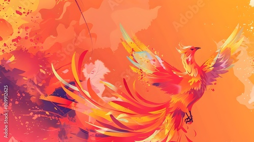 Majestic Phoenix Rising from Fiery Ashes of Resilience and Renewal