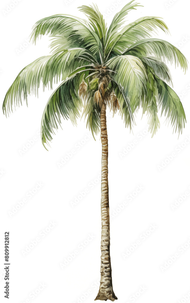 Obraz premium Coconut palm tree watercolor painting isolated on transparent background.