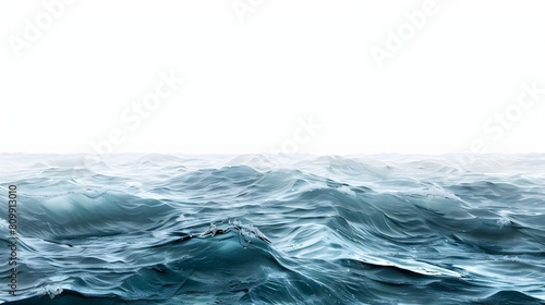 Tranquil Seascape of Flowing Azure Waves on Blank Background