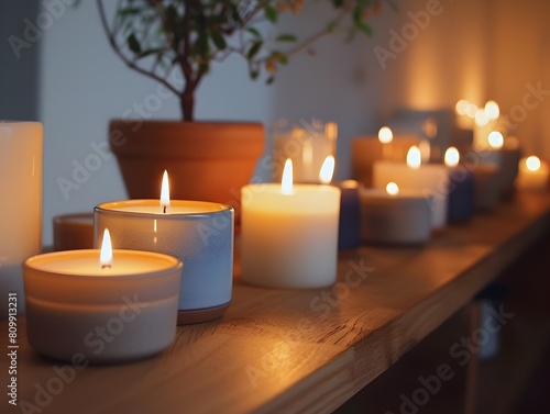 Cozy Candle-Lit Ambiance for Relaxation and Meditation in a Scandinavian-Inspired Interior